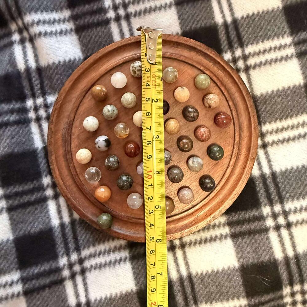 VTG Solitaire Board Game Set Semi-Precious Gemstone Stone Marbles Kenya Wood - Picture 7 of 8